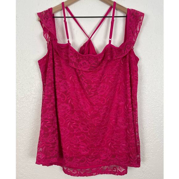 Torrid Pink Lace Halter Cold Shoulder Top Size 4 - Picture 5 of 7